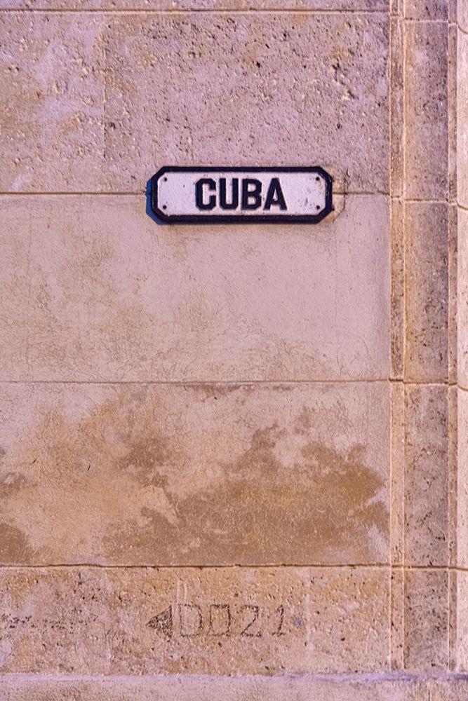 Cuba street sign on pink wall in Old Havana-La Habana Vieja-Cuba